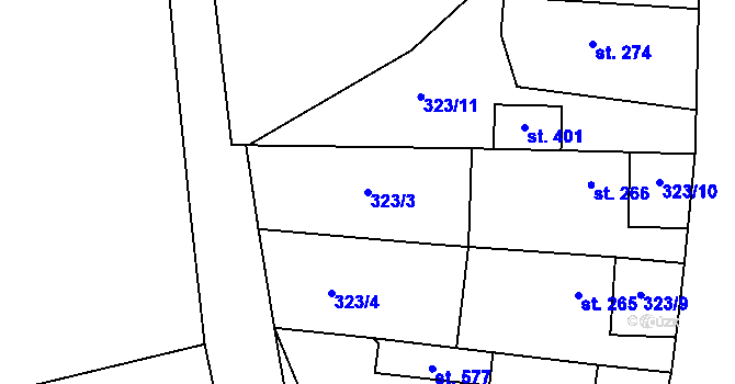 Parcela st. 323/3 v KÚ Jistebnice, Katastrální mapa