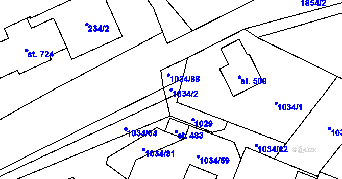 Parcela st. 1034/2 v KÚ Jistebnice, Katastrální mapa