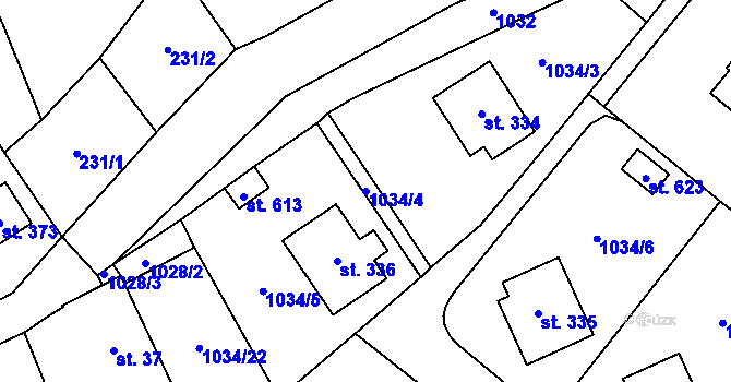 Parcela st. 1034/4 v KÚ Jistebnice, Katastrální mapa