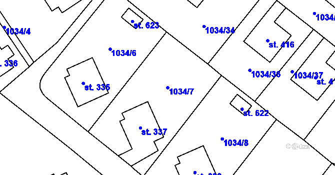 Parcela st. 1034/7 v KÚ Jistebnice, Katastrální mapa