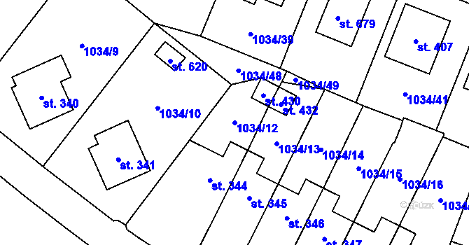 Parcela st. 1034/12 v KÚ Jistebnice, Katastrální mapa