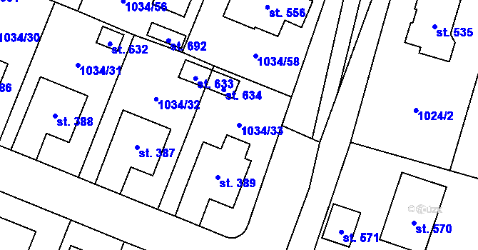 Parcela st. 1034/33 v KÚ Jistebnice, Katastrální mapa