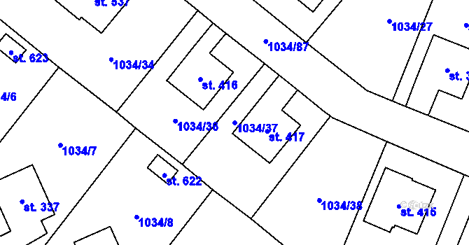 Parcela st. 1034/37 v KÚ Jistebnice, Katastrální mapa