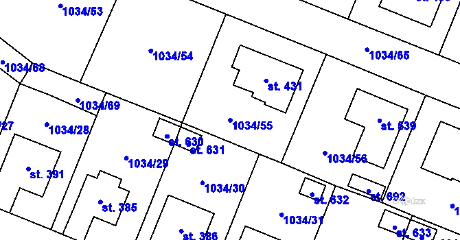Parcela st. 1034/55 v KÚ Jistebnice, Katastrální mapa