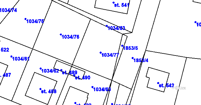 Parcela st. 1034/77 v KÚ Jistebnice, Katastrální mapa