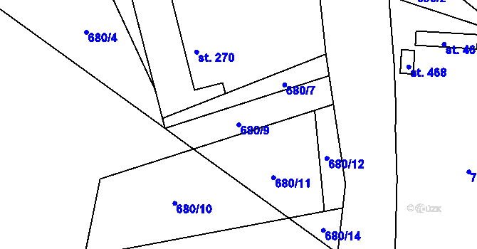 Parcela st. 680/9 v KÚ Jistebnice, Katastrální mapa