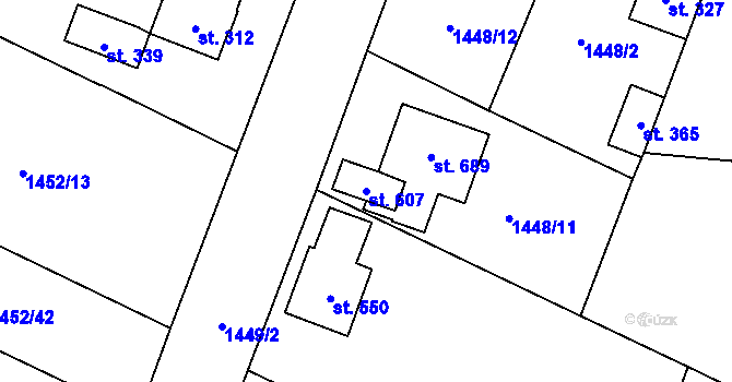 Parcela st. 607 v KÚ Jistebnice, Katastrální mapa