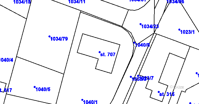Parcela st. 707 v KÚ Jistebnice, Katastrální mapa