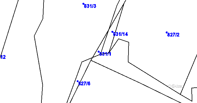 Parcela st. 831/1 v KÚ Zvěstonín, Katastrální mapa