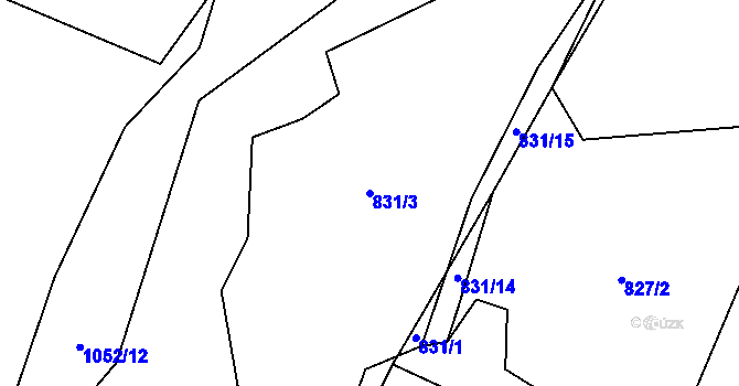 Parcela st. 831/3 v KÚ Zvěstonín, Katastrální mapa