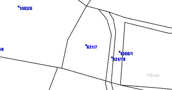 Parcela st. 831/7 v KÚ Zvěstonín, Katastrální mapa