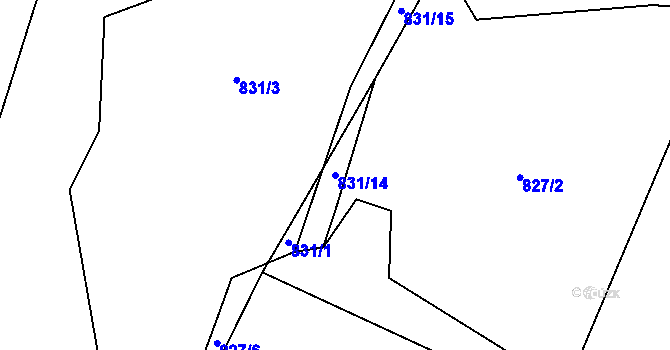 Parcela st. 831/14 v KÚ Zvěstonín, Katastrální mapa