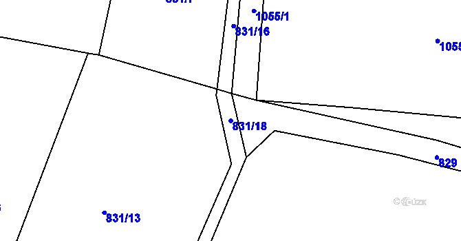Parcela st. 831/18 v KÚ Zvěstonín, Katastrální mapa