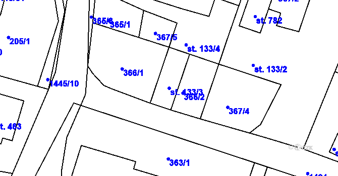 Parcela st. 133/3 v KÚ Jistebník, Katastrální mapa