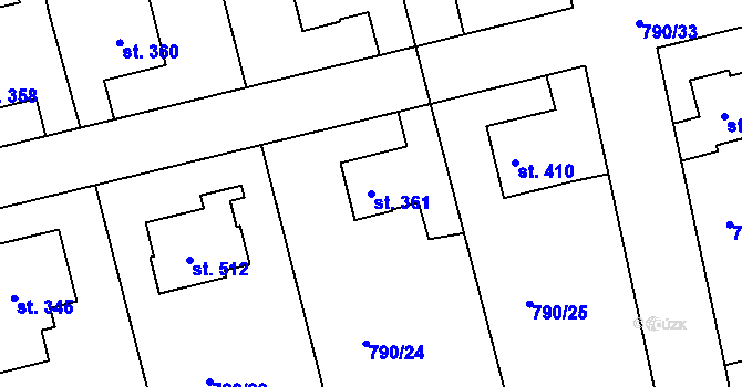 Parcela st. 361 v KÚ Jistebník, Katastrální mapa