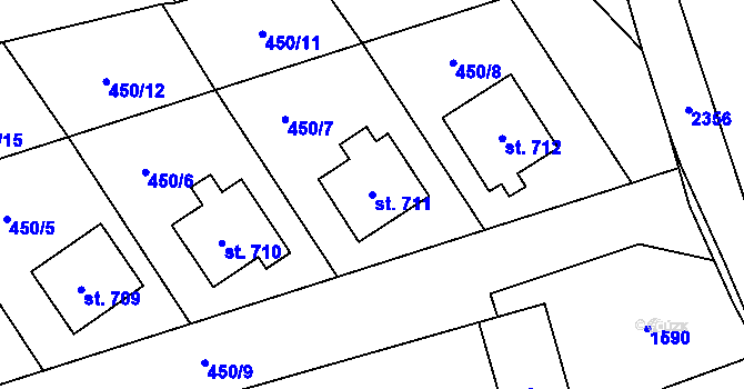 Parcela st. 711 v KÚ Jistebník, Katastrální mapa