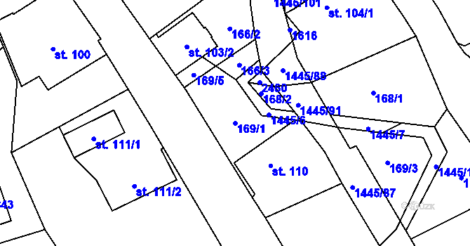 Parcela st. 169/1 v KÚ Jistebník, Katastrální mapa
