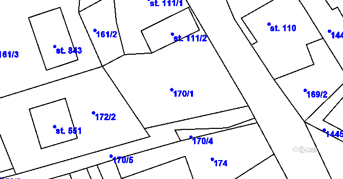 Parcela st. 170/1 v KÚ Jistebník, Katastrální mapa