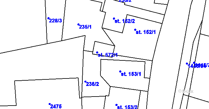 Parcela st. 572/2 v KÚ Jistebník, Katastrální mapa