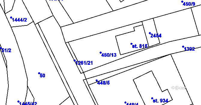 Parcela st. 450/13 v KÚ Jistebník, Katastrální mapa