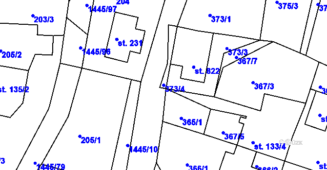 Parcela st. 373/4 v KÚ Jistebník, Katastrální mapa