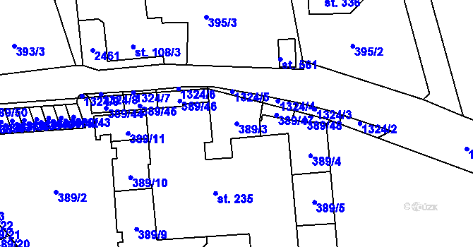 Parcela st. 389/3 v KÚ Jistebník, Katastrální mapa