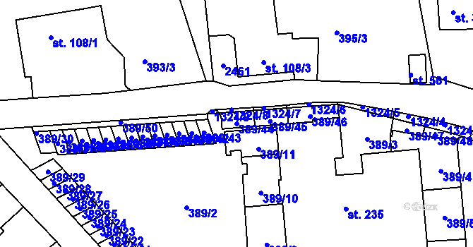 Parcela st. 389/44 v KÚ Jistebník, Katastrální mapa