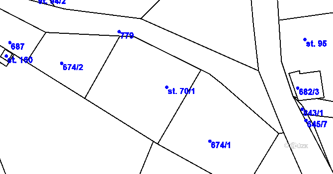 Parcela st. 70/1 v KÚ Jivany, Katastrální mapa