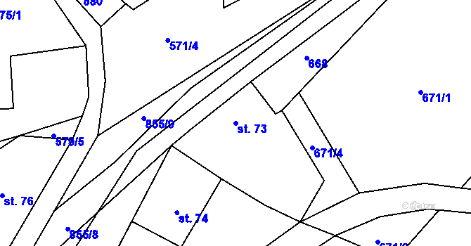 Parcela st. 73 v KÚ Jivany, Katastrální mapa