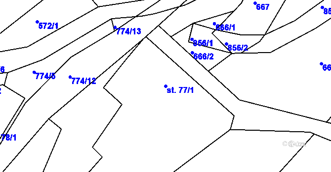 Parcela st. 77/1 v KÚ Jivany, Katastrální mapa