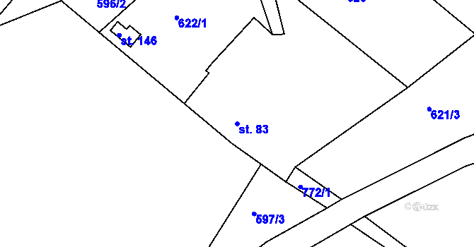 Parcela st. 83 v KÚ Jivany, Katastrální mapa