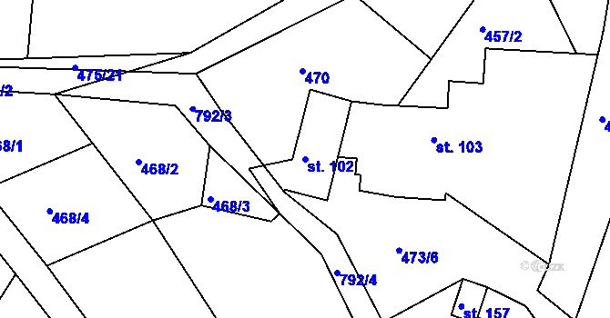 Parcela st. 102 v KÚ Jivany, Katastrální mapa
