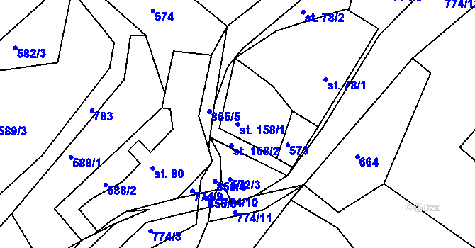 Parcela st. 158/1 v KÚ Jivany, Katastrální mapa