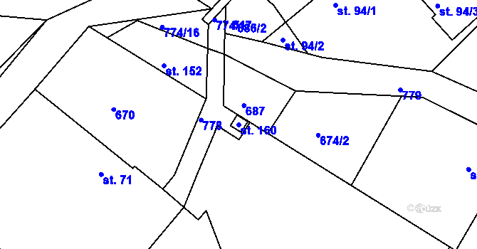Parcela st. 160 v KÚ Jivany, Katastrální mapa