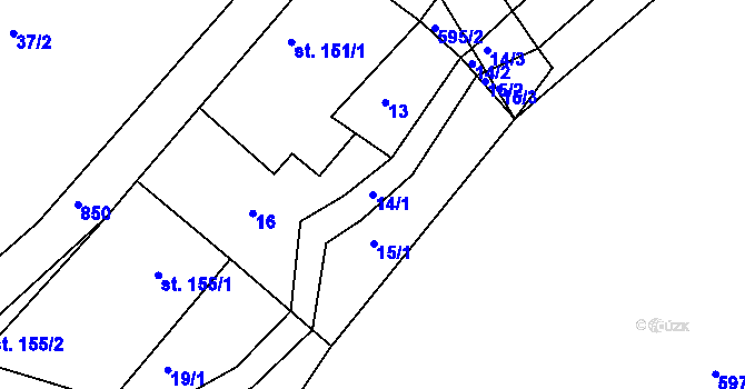 Parcela st. 14/1 v KÚ Jivany, Katastrální mapa