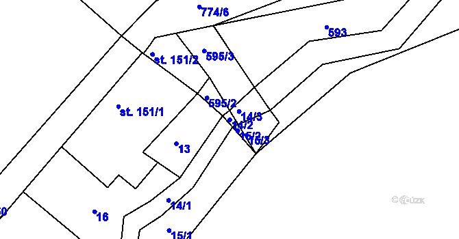 Parcela st. 14/2 v KÚ Jivany, Katastrální mapa