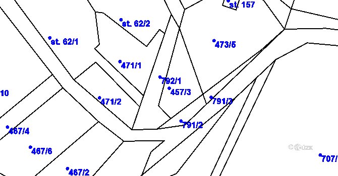 Parcela st. 457/3 v KÚ Jivany, Katastrální mapa
