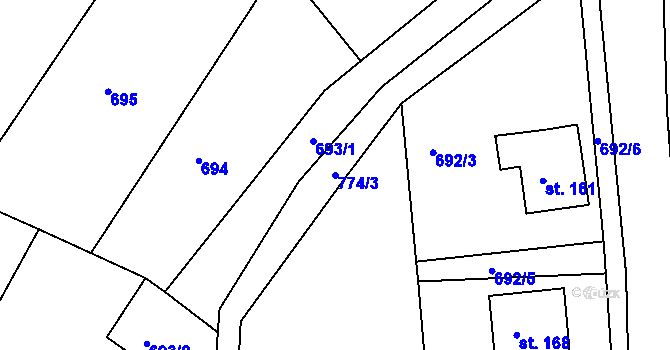 Parcela st. 774/3 v KÚ Jivany, Katastrální mapa
