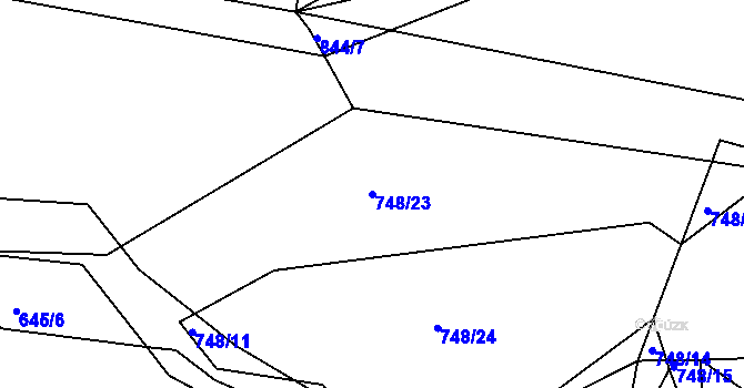 Parcela st. 748/23 v KÚ Jivany, Katastrální mapa