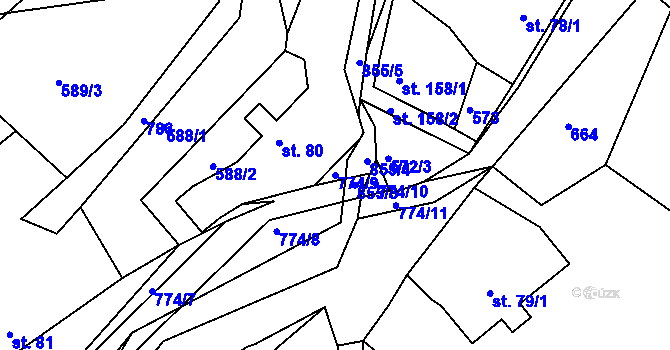 Parcela st. 774/9 v KÚ Jivany, Katastrální mapa