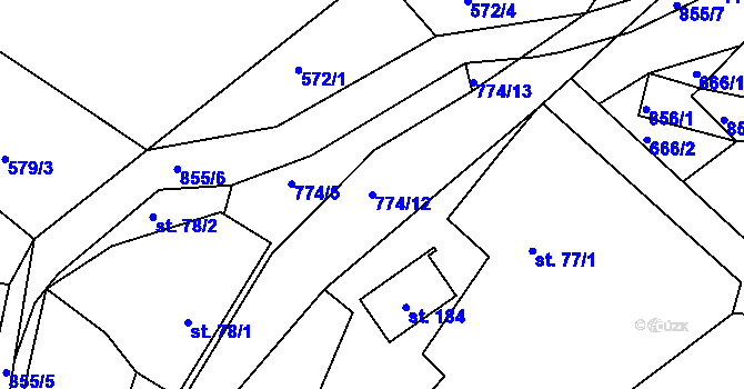 Parcela st. 774/12 v KÚ Jivany, Katastrální mapa