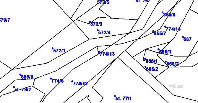 Parcela st. 774/13 v KÚ Jivany, Katastrální mapa