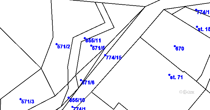 Parcela st. 774/15 v KÚ Jivany, Katastrální mapa