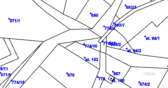 Parcela st. 774/16 v KÚ Jivany, Katastrální mapa