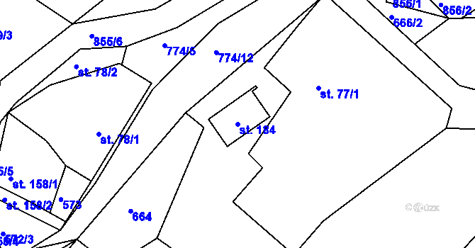 Parcela st. 184 v KÚ Jivany, Katastrální mapa