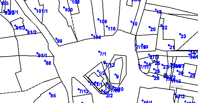 Parcela st. 7/1 v KÚ Jivina u Hořovic, Katastrální mapa