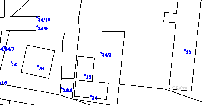 Parcela st. 34/3 v KÚ Jivina u Hořovic, Katastrální mapa