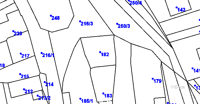 Parcela st. 182 v KÚ Jivina u Hořovic, Katastrální mapa