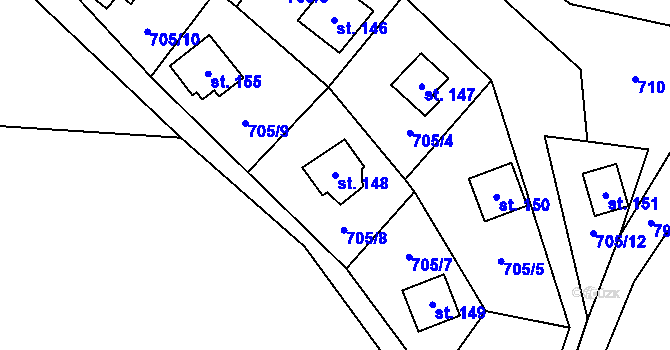 Parcela st. 148 v KÚ Borovice, Katastrální mapa