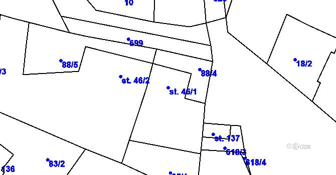 Parcela st. 46/1 v KÚ Jivina, Katastrální mapa